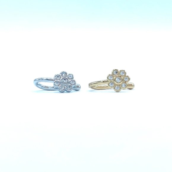 CZ Flower 24 KT Gold Plated Nose Cuff Fake Nose Rings No Piercing Jewelry - Picture 5 of 5
